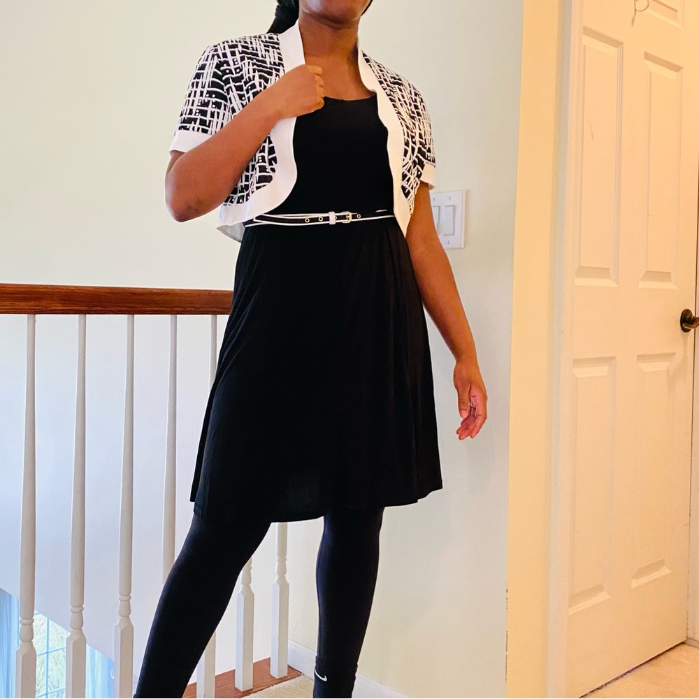 Beautiful R&K slick and sexy black dress with black and white jacket 🌺